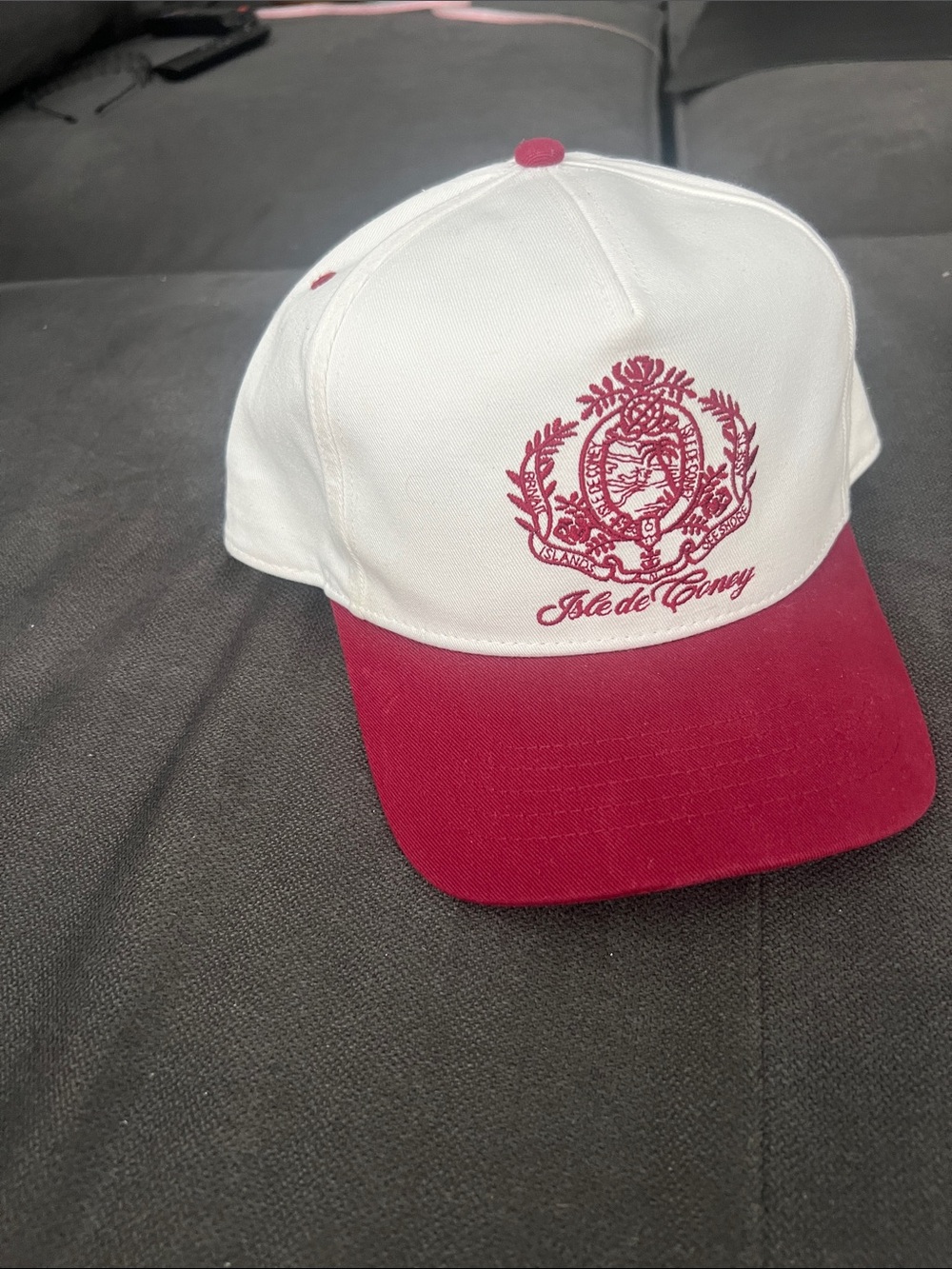 Retro Coney Island White and Burgundy Embroidered Crest Hat